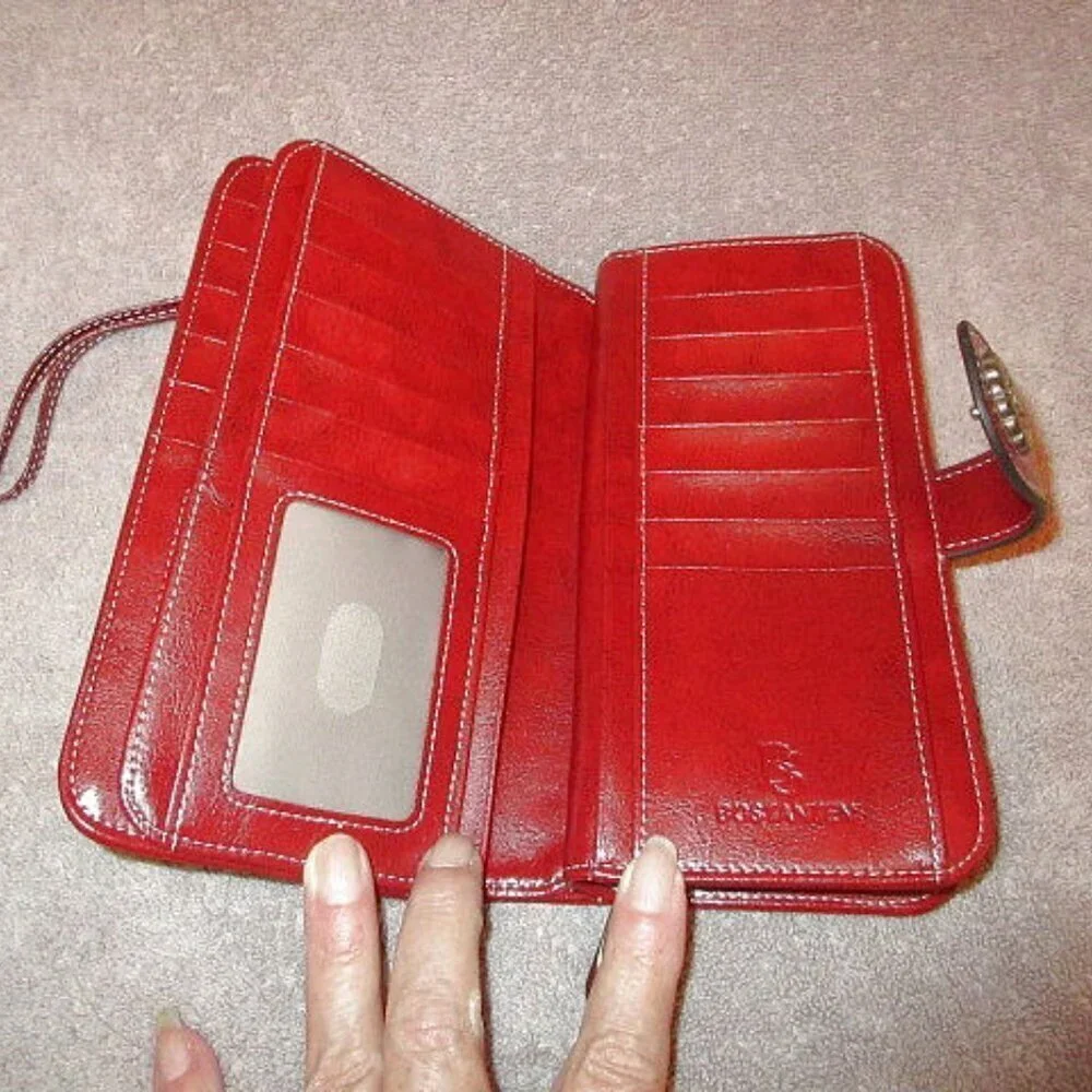 Bostanten Red Leather Wallet RFID Blocking Lomy Travel Wristlet Credit Card NEW